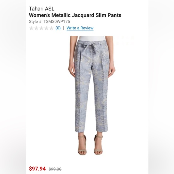 Tahari ASL Women's Metallic Jacquard Slim Pants in size petite 0 - Picture 2 of 15